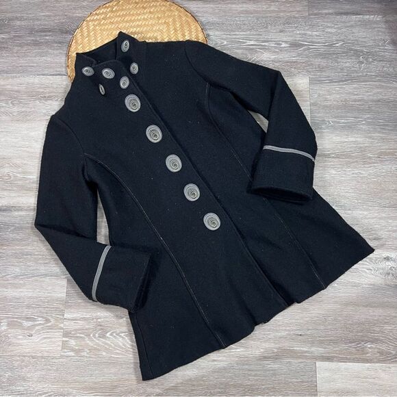 Icelandic design black‎ wool art to wear swing coat - Picture 1 of 7